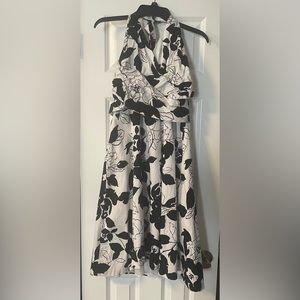 Floral black and white halter dress